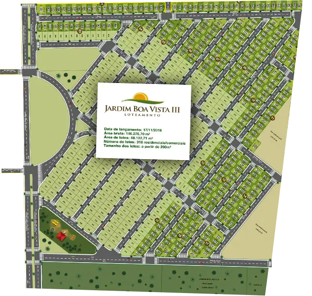 Planta do Jardim Boa Vista III com a divisão das quadras e lotes